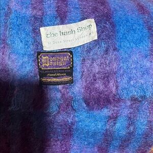 Donegal Design Mohair/Wool Blue and Purple Handwoven Scarf purchased in London